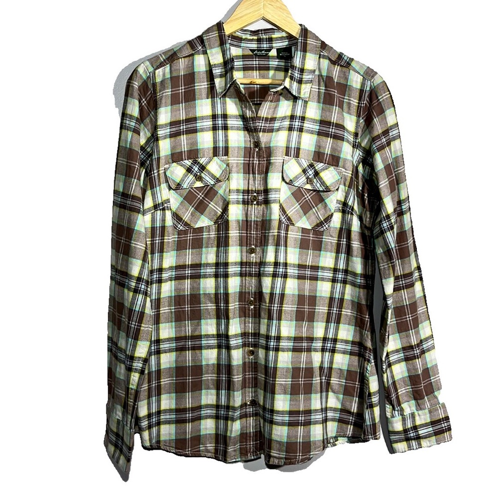 Eddie Bauer Seattle USA Women’s Plaid Flannel Button-Down Shirt Size LT